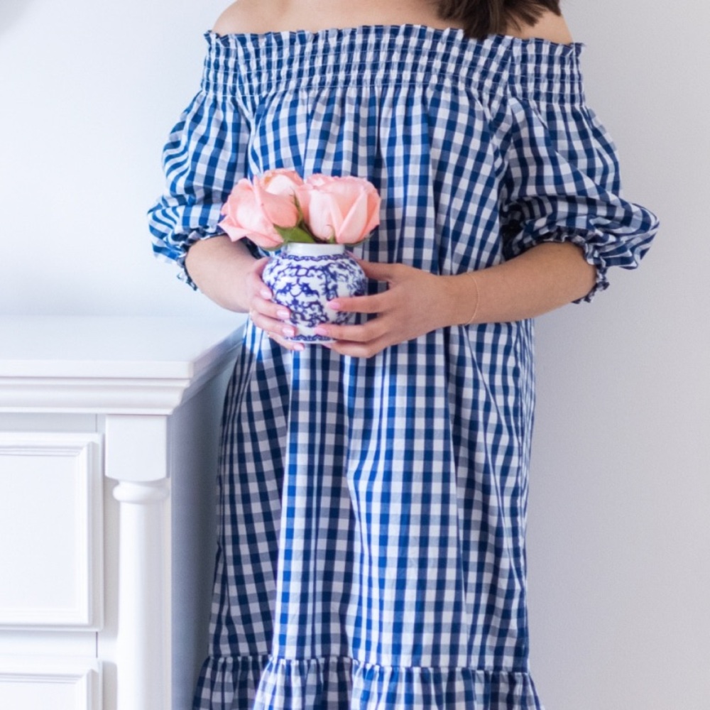LAKE Veranda Dress Smocked Navy And White Gingham